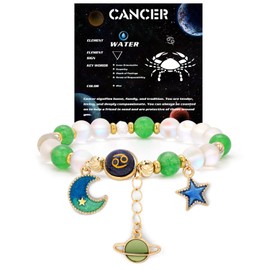 Vinswet Zodiac Bracelet for Women, 12 Horoscope Spiritual Natural Protection Stone Beads Bracelet Birthday Zodiac Crystal Gifts Moon Stars Charm Jewelry