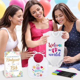 Aisharery Baby Bibs Bodysuits Baby Shower Game Sign Set Baby Feeder Bibs Newborn Onesies Fabric Marker Stencils Kit