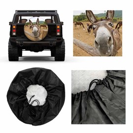 MIYASANG Funny Donkey Spare Tire Cover Animal Mule Cute Face Fence Farm Grass Weatherproof Universal Wheel Protectors Camper Tire Covers for Trailer Rv Travel(17 inch)