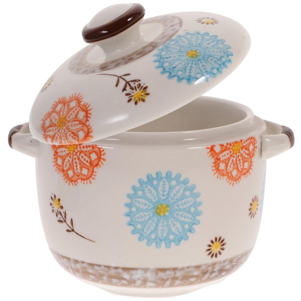 BESTonZON Ceramic Instant Noodle Bowl, Stew Bowl with Handles and Lid, Japanese Porcelain Ramen Bowl Set, Baking Tureen Cereal Ramen Pasta (450ML)