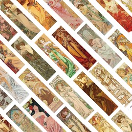[Magic of Sedona] Alphonse Mucha Bookmark Set, Set of 30, Art Nouveau Style Bookmarks | High Quality White Card Paper, Waterproof, UV Treatment, 1.6 x 5.9 inches (4 x 15 cm), Bookmark Bookmark