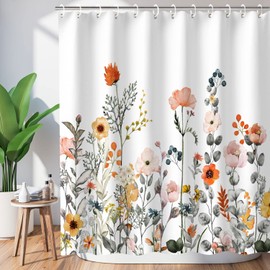 LIVILAN Floral Shower Curtains for Bathroom Flower Shower Curtain Pretty Shower Curtain Fabric Colorful Wildflower Flowered Shower Curtain with 12 Hooks Decorative Machine Washable, 60" W x 72" H