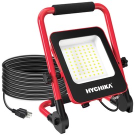 HYCHIKA 50W LED Work Light, 5500 Lumen Portable Flood Lights with Stand, 5000K Daylight for Outdoor, Indoor, Car Repair, Work Shop, Construction Site, Job Site