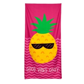 Puckator Good Vibes Only Pineapple Microfibre Beach Towel - Large Quick Drying Lightweight Thin Funny Mens Girls Beach Pool Holiday Towel Towels For Adults Womens - Vacation Accessories Essentials