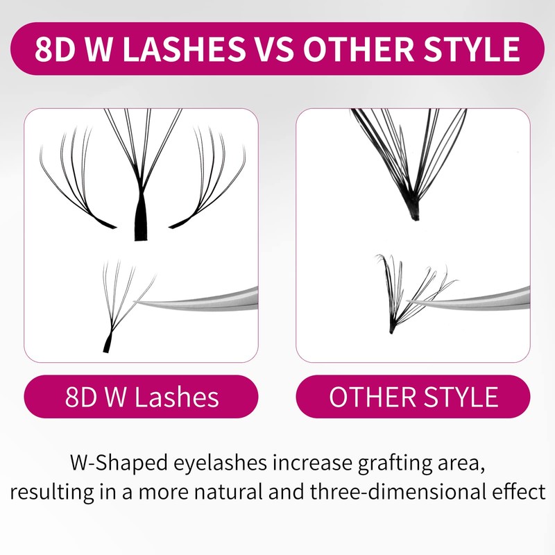 FADVAN 8D W-Shaped Volume Eyelashes, 0.07D Curl, 8-15 mm, Mixed