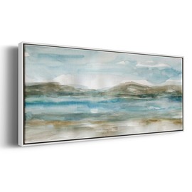 Renditions Gallery Abstract Nature Floater Framed Wall Art Peaceful Beach View Watercolor Artwork Canvas Prints & Paintings for Resturant Office School - 24"X60" WHITE GAL033