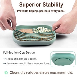 Silicone Cat Slow Feeder Bowl – 3-Zone Puzzle Design to Slow Eating, Dishwasher Safe, Non-Slip Base Pet Slow Bowl for Large Cats & Small Dogs(Green,1.5Cup)
