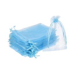MECCANIXITY 100pcs Organza Bags 2x3 Inch Drawstring Favor Pouches Sheer Mesh Bag for Gift Jewelry Wedding Party Christmas Candy Sky Blue