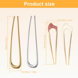 HUANR Pack of 4 French Hair Pins, Zinc Alloy Hair Pins, U Shape, U Shaped Hair Pins, Large, Two Colours and Styles, for Hair Design and Gift Gifts