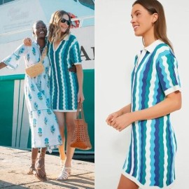 Aqua Hyacinth House NEW Aqua Wavy Sammie Blue White Coastal Knit Mini Dress Size XL