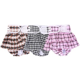 Avont 3 Pack Washable Female Dog Diapers, Reusable Period Diapers Cover for Girl Doggies Heat Cycle, Incontinence -Pink/Black/Brown Plaid(XL)