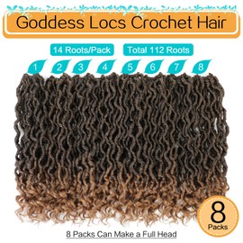 Karida Goddess Locs Crochet Hair 14 Inch, 8 Packs Upgraded Crochet Hair for Black Women, Pre Looped Crochet Faux Locs With Curly Ends (14 Inch (Pack of 8), T27#)
