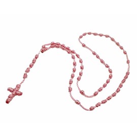 Rosa Rosario Con Nudos Hecho A Mano Knotted Rosary 100% Nylon Thread Pink