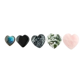 CRYSTALIS Wholesale 5pcs Natural Mix Gemstone Heart Shape, Flat Loose Bulk Cabochons Jewelry Making Supply, Chakra Healing Polished Stones, Wire Wrapping, DIY, Gem Collection