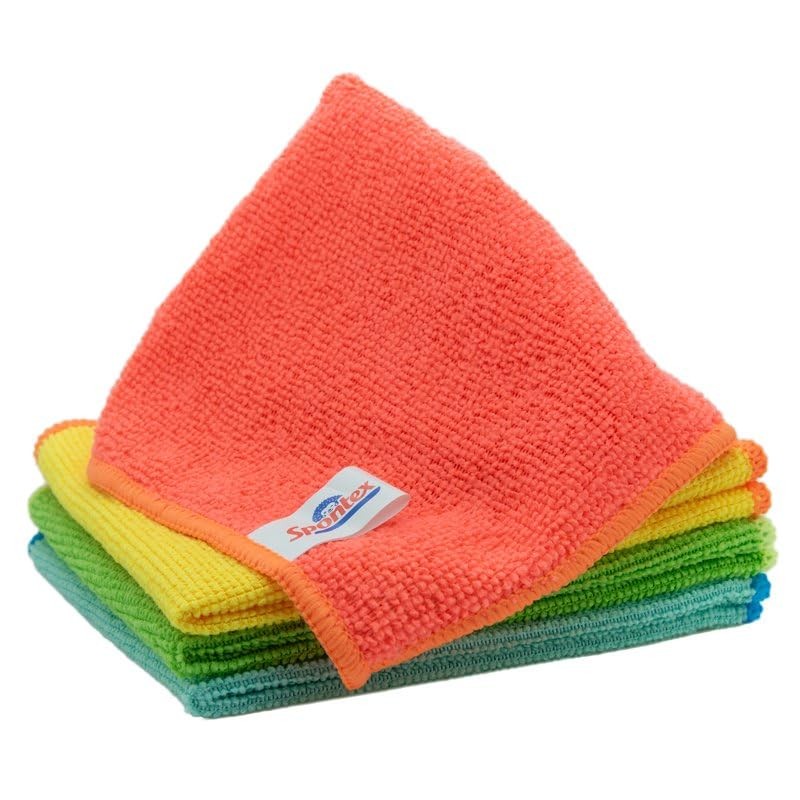 Spontex Microfibre x4, Orange, Yellow, Light Blue, Fuchsia