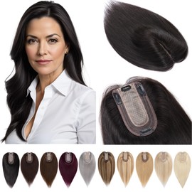 SEGOHAIR Hair Toppers for Women Real Human Hair No Bangs 7 * 13 CM Silk Base Clip In Topper Hairpieces Wiglet Top Hair Pieces for Women With Thinning Hair -18 Inch Natural Black