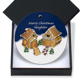 XIAGEANA Christmas Ornaments 2024-Gift for Neighbors Friendship Ornament Gingerbread House Keepsake Holiday Present Xmas Tree Decorations Ornament Flat Circle Ceramic Ornament 3In