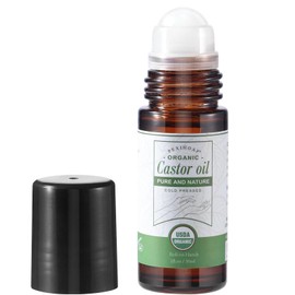Pexihoap Castor Oil Roll on for Waist Belly Body Skin, Certified Organic Pure Cold Pressed Body Castor Oil Roller Stick Glass Bottle - 1fl.oz