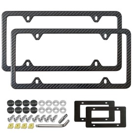 Aootf Real Carbon Fiber License Plate Frames, 2 Pack Stainless Steel, Slim