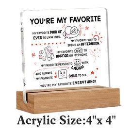 Romantic Gifts for Her Him, I Love You Anniversary Acrylic Plaque Gifts for Husband Wife Girlfriend Boyfriend, You're My Favorite Everything Desk Signs Decor 4 × 4 Inches