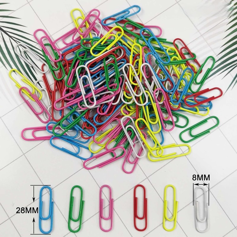 Pack of 100 Assorted Coloured 28mm Paper Clips in Hang