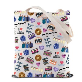 90s Music Lover Gift Pop Music Tote Bag Team NSYNC Reusable Grocery Shopping Bag Bye Bye Bye Shoulder Bag (Bye Tote)