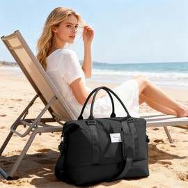 Spirit Airlines Personal Item Bag 18x14x8 Foldie Travel Duffel Bag Expandable Gym Sport Tote Foldable Carry On Overnight Waterproof Weekender Luggage Weekend Bags Airplanes Eessentials Women Men,Black