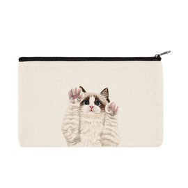 WIRESTER Canvas Zipper Makeup Bag, Cosmetic Pouch, Organizer Case for Women Girl, Multi-Purpose Travel Cosmetic Bag - Cute Chocolate Bicolor Ragdoll Cat Paws Up