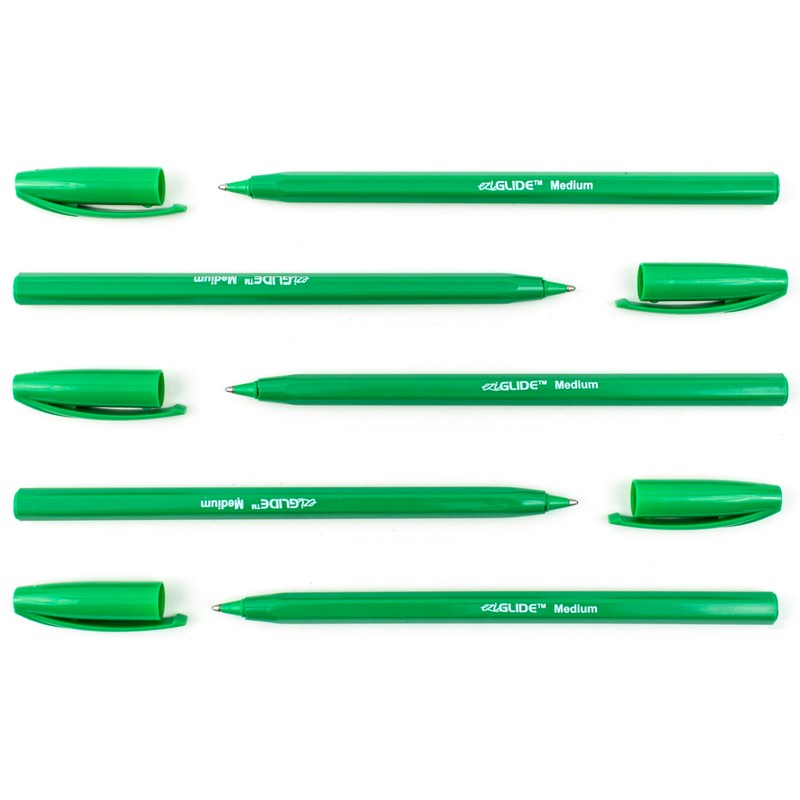 Eziglide Ballpoint Green Pen, Pack of 10 Ballpoint Pens, Smooth
