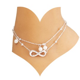 Ankle Bracelets for Women, Silver Pearl Multi-layer Women's Anklets, Adjustable Boho Rhinestone Personality Beach Elegant French Anklet Bracelet Foot Chain Summer Jewelry Gifts for Women and Girls