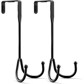 WLCSNG 2 Pack Over The Door Hooks, Over The Door Hanger Heavy Duty Metal Double Hook, Over The Door Towel Rack for Bathroom, Door Hanger Hook & Door Coat Hanger for Coats, Robes, Towels, Bags(Black)