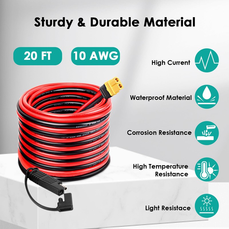 MOOKEERF 10AWG SAE to XT60 Connector Extension Cable 20FT, XT60