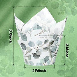 Green Tulip Cupcake Wrappers Liners Tulip For Baking Flower Cupcake Liners Mini Baby Shower Cupcake Baking Rustic Birthday Party Decoration For Bridal Shower Wedding Festival Decor (Greenery, 200 Pcs)
