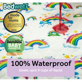 Bedwetz® Potty Training Bed Pads | 100% Waterproof Mattress Protector | Bedwetting Sheets, size fits Single & Toddler Beds | Non Slip Mat with Side Wing Tucks | UK Brand | Rainbow