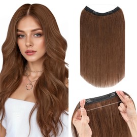 Silk-co Secret Wire In Hair Extensions No Clip Invisible Remy Human Hair One Piece Straight Natural Invisible Adjustable Secret Wire Hairpiece Extensions 12 Inch-55g #04 Medium Brown