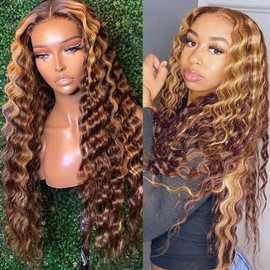 Highlight Ombre Lace Front Wigs Human Hair Loose Wave 200% Density 15A 13x4 Full Large HD Lace Frontal Wig Pre Plucked with Baby Hair P4/27 Loose Deep Wave Wig Human Hair Lace Front Wigs 22 Inch