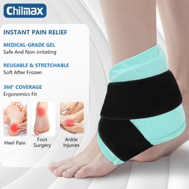 Chilmax Ankle Heel Ice Pack Wrap Brace for Swelling,Gel Cold/Hot Therapy Wrap for Sprained Ankle, Achilles Tendonitis, Plantar Fasciitis,Foot Pain,Adjustable Strap,Reusable Compression Wrap (Green)