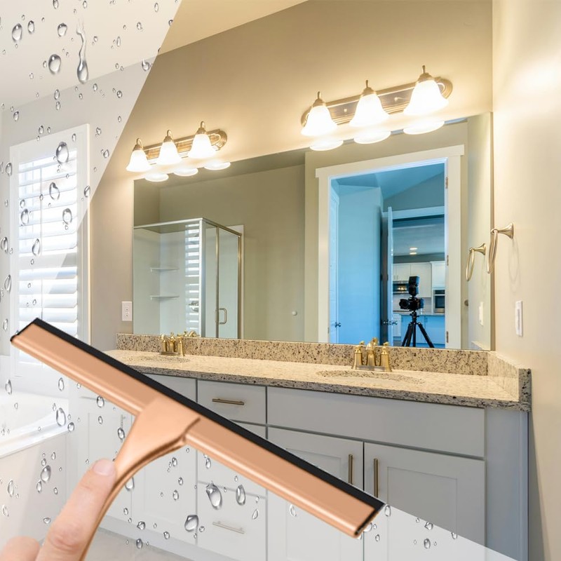 OPERNEE Shower Squeegee with Self Adhesive Hook, 14 Inches Stainless