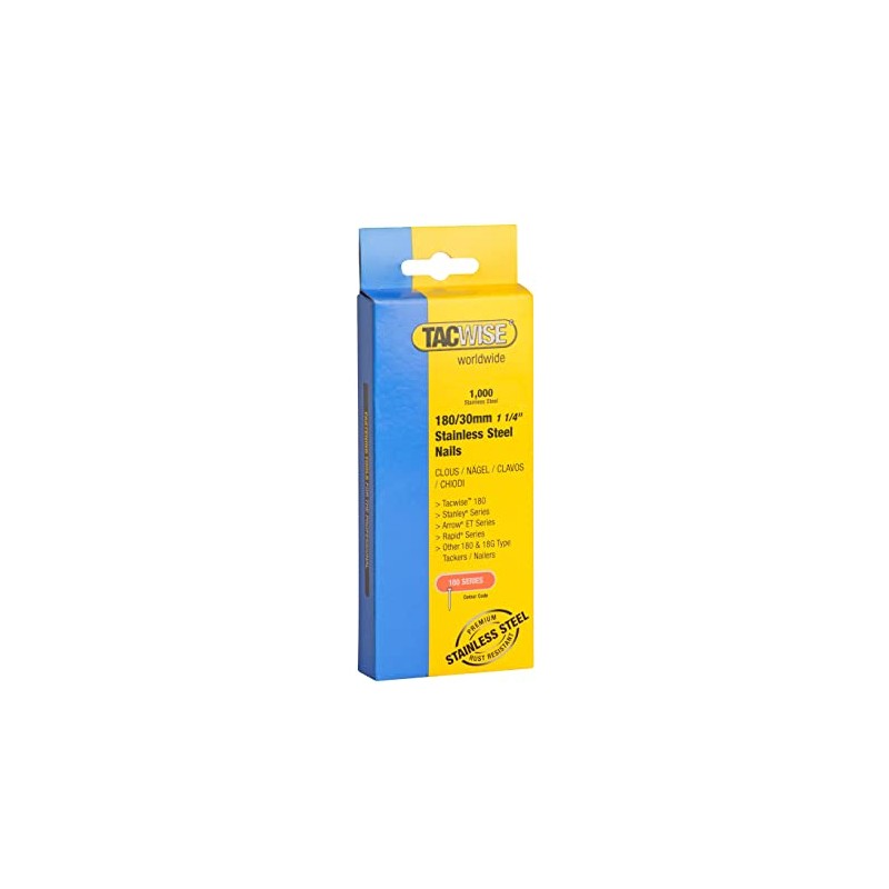 Tacwise 1067 Type 180/30 mm Stainless Steel 18G Brad Nails,
