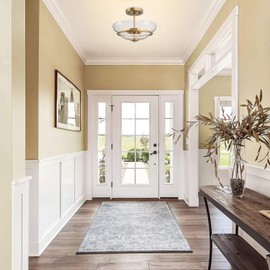 KSANA 3-Light Semi-Flush Mount Lighting, Mid-Century Brass Ceiling Light, Close to Ceiling Light Fixture with Clear Seedy Glass for Hallway, Dining Room, 12” W