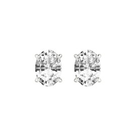 14k White Gold Oval Stud Earrings with White Topaz