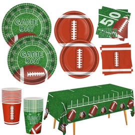 Football Party Supplies Set for 24 Guests, Game Day & Tailgate Decorations Kit with Plates, Cups, Napkins and Tablecloth, Football Birthday Party Supplies for Sports Fans