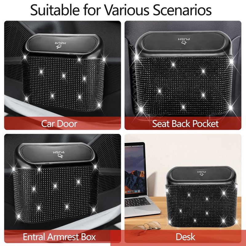 NBTEPEM Bling Car Trash Can with Lid - 2 Pack,