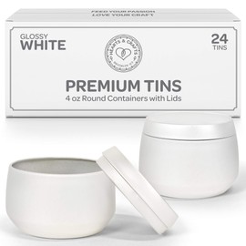 Hearts & Crafts Tin Candle Jars for Making Candles - Candle Tins 4oz - 24 Tin Candle Jars with Lids for Candle Making - White