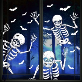 Halloween Window Stickers Reusable Halloween Skeleton Window Cling Stickers Halloween Window Clings Decor for Halloween Decorations, 4Pcs﻿