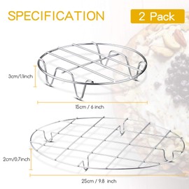 2 Pieces Small Roasting Rack Set, 9.8 x 6.7 Inch Oval Cooling Rack, 6 Inch Round Baking Rack Multifunctional 304 Stainless Steel Steamer Rack for Steaming Oven Air Fryer Pressure Cooker Dishwasher