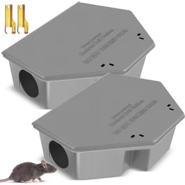 Qualirey 2 Pcs Rat Bait Station with Keys 13.58 x 8.98 x 3.35 Inch Rodent Station Rat Traps, Keeps Children and Pets Safe Indoor and Outdoor, Bait Not Included (Gray)