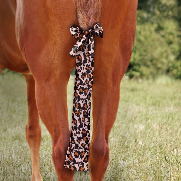 Harrison Howard Stretchy Tail Bag Breathable Horse Tail Guard Slip on Design Protect Horse Tail 2 Strand Closure Straps Keep Tail Clean & Protected 22" L Length Makes Grooming Easy-Leopard Print
