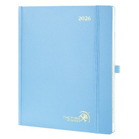 POPRUN 2026 Planner (Large Size 8.5''x 10.5'' Hardcover) - Daily Weekly and Monthly Calendar Agenda 2026 Appointment Book with Hourly Time Slots, Monthly Tabs, 100 GSM - Haze Blue
