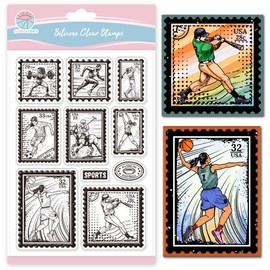 GLOBLELAND Vintage Sports Postage Stamp Clear Stamps Bascketball Stamps Silicone Clear Stamp Football Stamps Clear Stamps for DIY Scrapbooking and Cards Making Photo Album Journal 6.3x4.33inch